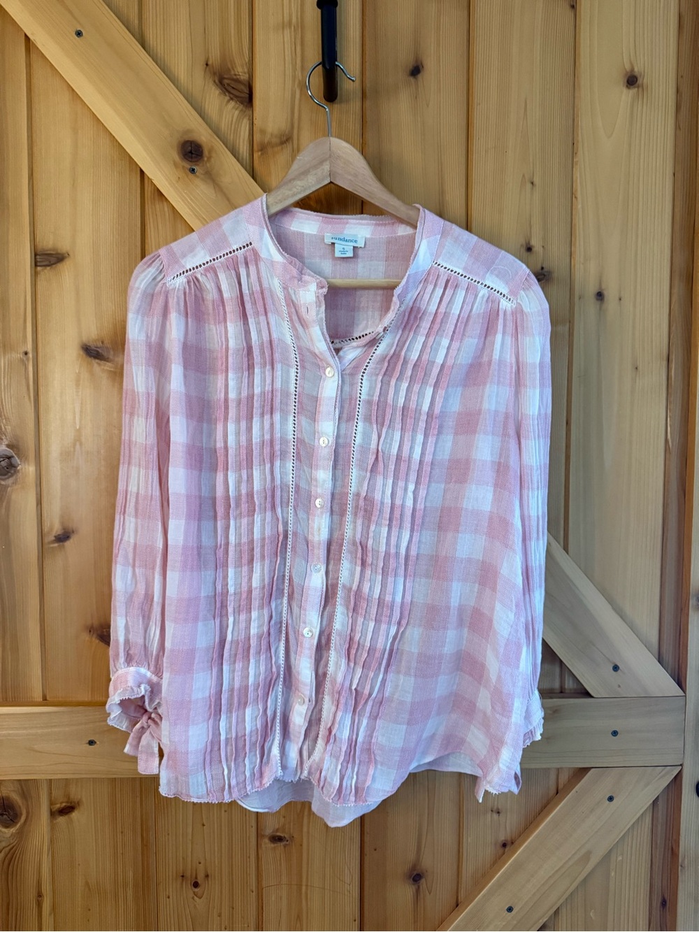 Sundance Pink and White Plaid Button-Down Blouse